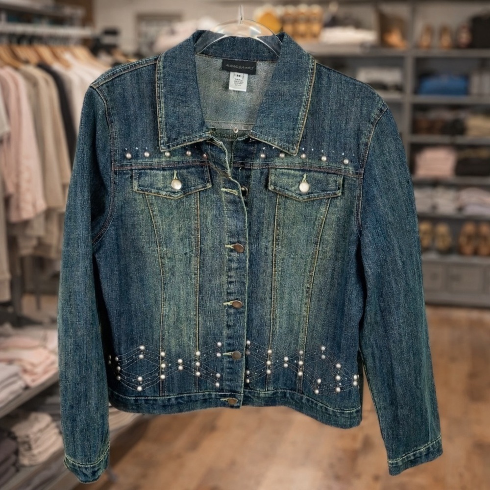 Alexis & Avery Embellished Distressed Denim Jacket